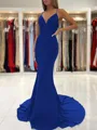 Sheath/Column V-neck Sweep Train Stretch Crepe Prom Dress