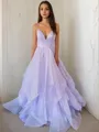 A-Line/Princess V-neck Sweep Train Prom Dress