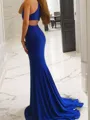 Sheath/Column Halter Sweep Train Jersey Prom Dress With Leg Slit