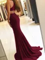 Sheath/Column Halter Sweep Train Jersey Prom Dress With Leg Slit