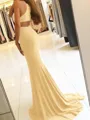 Sheath/Column Halter Sweep Train Jersey Prom Dress With Leg Slit