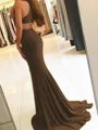 Sheath/Column Halter Sweep Train Jersey Prom Dress With Leg Slit