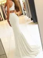 Sheath/Column Halter Sweep Train Jersey Prom Dress With Leg Slit