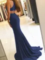 Sheath/Column Halter Sweep Train Jersey Prom Dress With Leg Slit