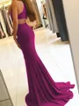 Sheath/Column Halter Sweep Train Jersey Prom Dress With Leg Slit