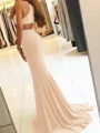 Sheath/Column Halter Sweep Train Jersey Prom Dress With Leg Slit