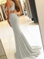 Sheath/Column Halter Sweep Train Jersey Prom Dress With Leg Slit
