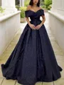 Ball Gown Off-the-Shoulder Sweep Train Prom Dress With Ruffles