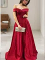 A-Line/Princess Off-the-Shoulder Sweep Train Satin Prom Dress With Ruffles