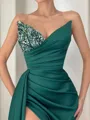 Sheath/Column Sweetheart Court Train Silk Like Satin Prom Dress With Leg Slit