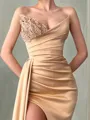 Sheath/Column Sweetheart Court Train Silk Like Satin Prom Dress With Leg Slit