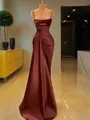 Sheath/Column Spaghetti Straps Floor-Length Silk Like Satin Prom Dress With Ruffles