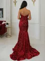 Sheath/Column Sweetheart Court Train Velvet Sequins Prom Dress With Ruffles