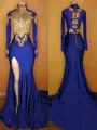 Trumpet/Mermaid High Neck Sweep Train Jersey Prom Dress With Leg Slit