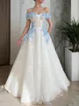 A-Line/Princess Off-the-Shoulder Floor-Length Lace Prom Dress With Pockets