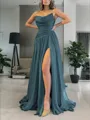 A-Line/Princess Strapless Sweep Train 30D Chiffon Prom Dress With Leg Slit