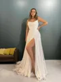 A-Line/Princess Strapless Sweep Train 30D Chiffon Prom Dress With Leg Slit