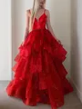 A-Line/Princess V-neck Floor-Length Prom Dress With Beading