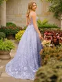 A-Line/Princess Spaghetti Straps Sweep Train Tulle Prom Dress With Appliques Lace