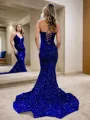 Trumpet/Mermaid V-neck Court Train Velvet Sequins Prom Dress