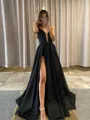 A-Line/Princess V-neck Sweep Train Sequins Prom Dress With Leg Slit