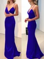 Sheath/Column V-neck Sweep Train Silk Like Satin Prom Dress