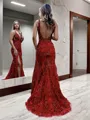 Sheath/Column V-neck Sweep Train Prom Dress With Leg Slit