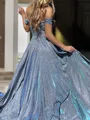A-Line/Princess Off-the-Shoulder Sweep Train Prom Dress With Leg Slit