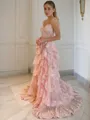 A-Line/Princess Straps Court Train Tulle Prom Dress With Leg Slit
