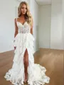 A-Line/Princess Straps Court Train Tulle Prom Dress With Leg Slit