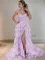 A-Line/Princess Straps Court Train Tulle Prom Dress With Leg Slit