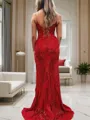 Sheath/Column Spaghetti Straps Sweep Train Sequins Prom Dress With Leg Slit