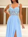 A-Line/Princess Straps Sweep Train Chiffon Prom Dress With Leg Slit