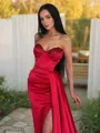 Sheath/Column Sweetheart Sweep Train Silk Like Satin Prom Dress With Leg Slit