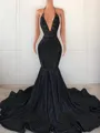 Trumpet/Mermaid V-neck Sweep Train Prom Dress With Appliques Lace