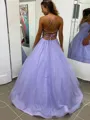 A-Line/Princess V-neck Sweep Train Prom Dress With Pockets