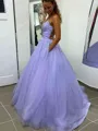 A-Line/Princess V-neck Sweep Train Prom Dress With Pockets