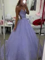 A-Line/Princess V-neck Sweep Train Prom Dress With Pockets