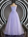 A-Line/Princess Spaghetti Straps Floor-Length Tulle Prom Dress With Beading