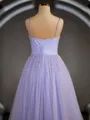 A-Line/Princess Spaghetti Straps Floor-Length Tulle Prom Dress With Beading