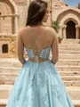 A-line Spaghetti Straps Appliques Lace Floor-Length Tulle Corset Porm Dress