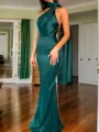 Sheath Halter Pleated Floor-Length Silk Like Satin Porm Dress