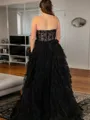 A-line Sweetheart Cascading Ruffles Floor-Length Tulle Corset Porm Dress