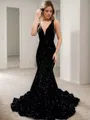 Mermaid V-neck Sequin Sweep Train Velvet Sequins Porm Dress