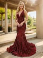 Mermaid V-neck Sequin Sweep Train Velvet Sequins Porm Dress
