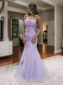 Sheath Spaghetti Straps Appliques Lace Sweep Train Tulle Porm Dress