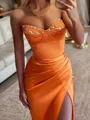 Sheath Sweetheart Pleated Floor-Length Satin Porm Dress