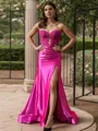 Sheath Sweetheart Appliques Lace Sweep Train Silk Like Satin Corset Porm Dress