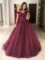 Ball Gown Off-the-Shoulder Sweep Train Tulle Prom Dress With Appliques Lace