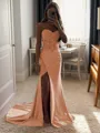 Sheath/Column Silk Like Satin Sequin Sweetheart Sleeveless Court Train Porm Dress
